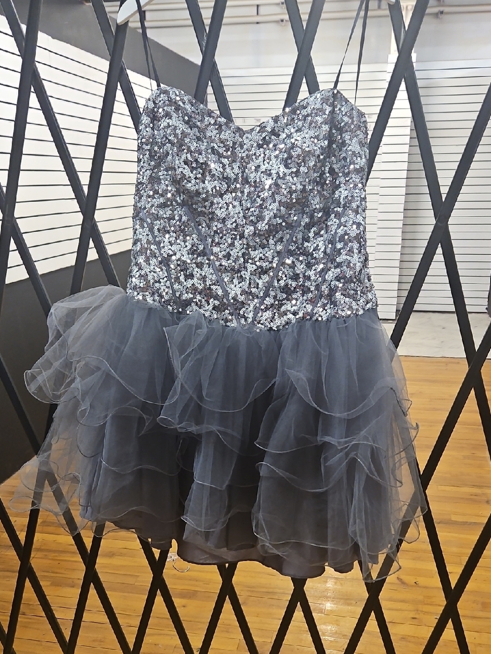 Masquerade Silver Sequin & Gray Tulle Cocktail Dress